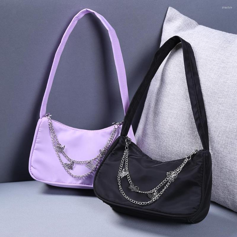 

Evening Bags Fashion Pure Color Butterfly Chain Shoulder Underarm Bag Casual Elegant Ladies Small Hobos Brand Designer Women Handbags Purse, Black