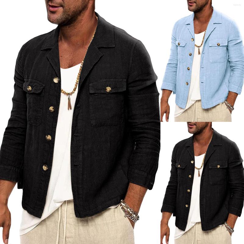 

Men's T Shirts Men's Daily Solid Color Cotton Linen Shirt Loose Lapel Long Sleeved Leisure Breathable All Top With Button Down Short, Black