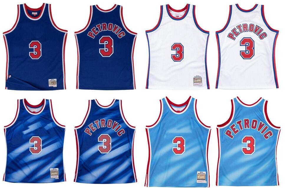 

Drazen Petrovic Stitched basketball Jersey S-6XL Mitchell Ness jersey 1990-91 92-93 Mesh Hardwoods Classics retro jerseys Men women Youth white blue, Stitched jersey