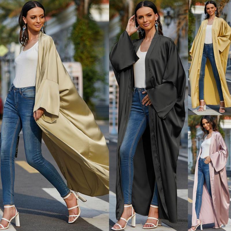 

Ethnic Clothing Eid Dubai Abaya Kimono Femme Turkey Muslim Fashion Hijab Dress Women Pure Satin Robe De Moda Musulman European Islam