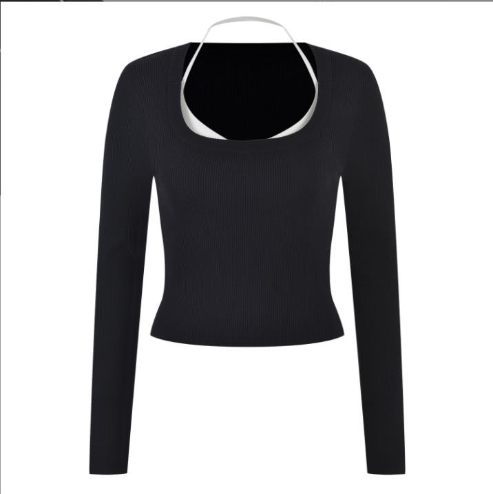 

204 2023 Runway Spring Summer Women Sweater Black White Brand SAme Style Sweater Long Sleeve Crew Neck Fashion Clothes YL