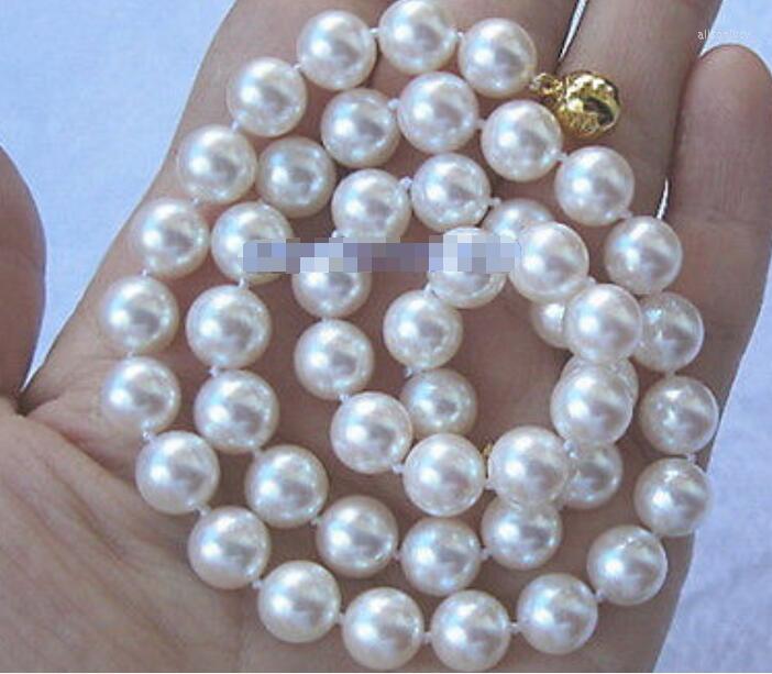 

Chains Round Luster 9-10 Mm NATURAL White Pearl Necklace 18" 36" Yellow Clasp