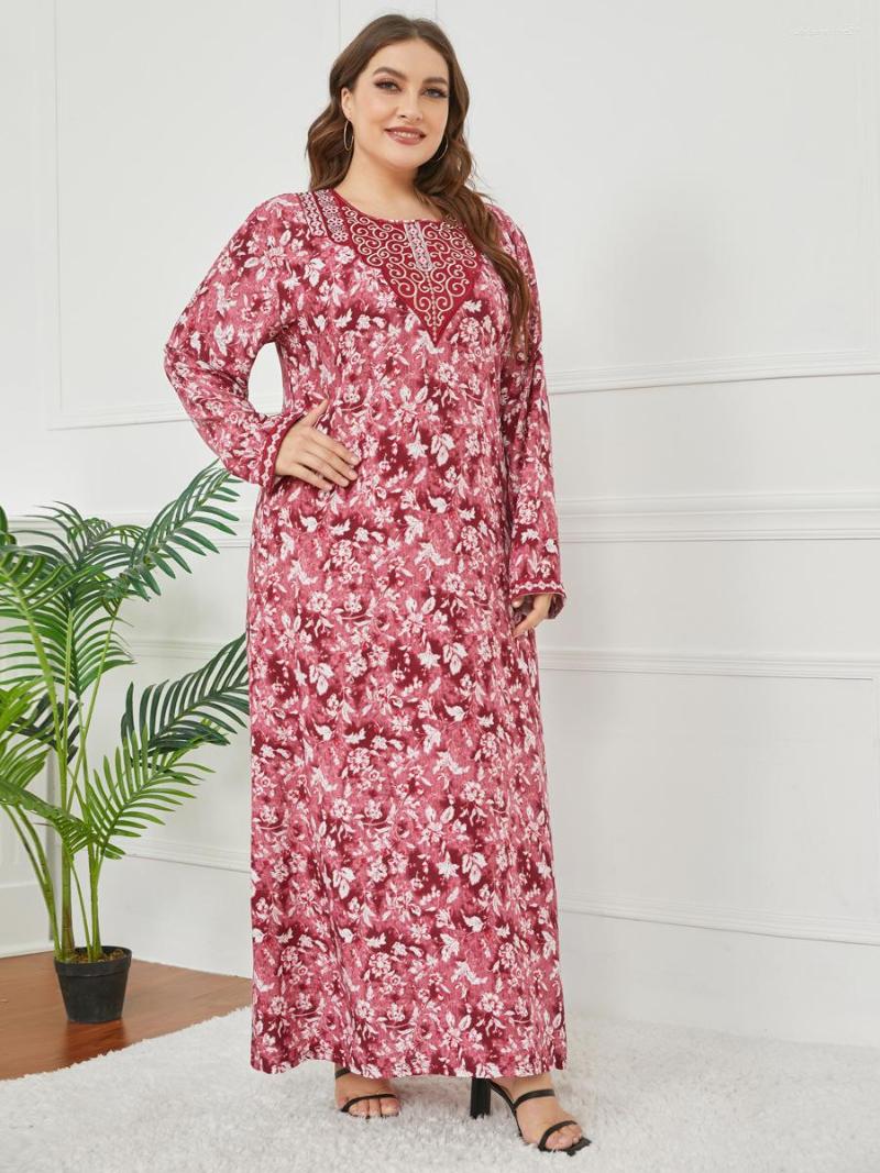

Ethnic Clothing Fashion Plus Size Ladies Embroidered Long Sleeve Print Dress Europe Duibai For Women Middle East Clothes