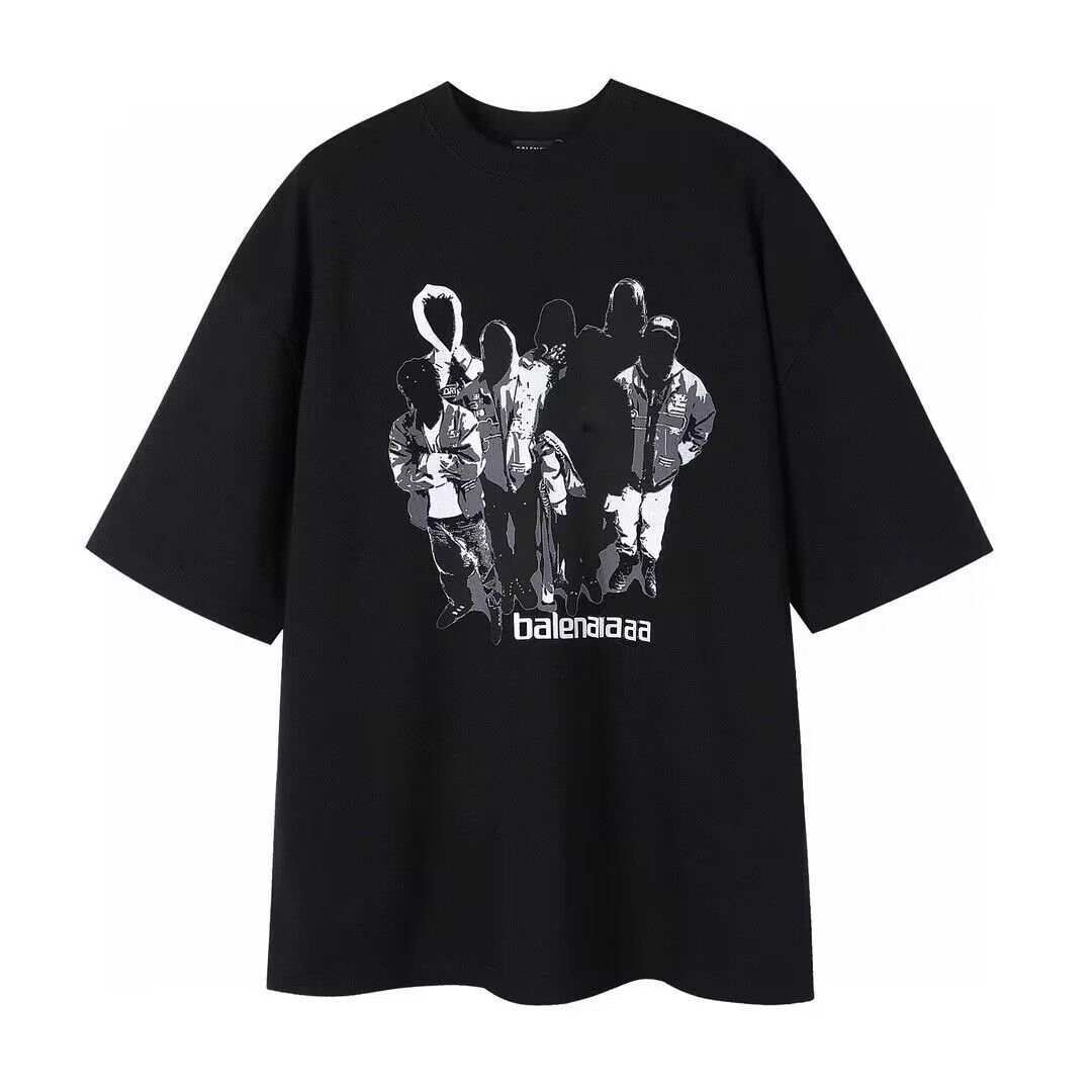 

2023 Classic T Shirt Men Women Cotton T-shirt Tee Cotton Music Team Fashion Paris Crew Neck Balencaigaity Tops Oversized Fit Lovers Bb Designer, Black
