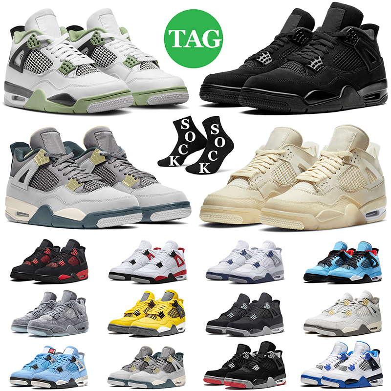 

jumpman 4 4s basketball shoes retro Military Black Cat Red Thunder Seafoam Photon Dust Canvas Cactus Jack men women outdoor sports sneakers mens trainers, Fire red