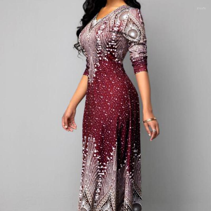 

Casual Dresses Spring Summer Dress Women 2023 Plus Size Slim Ball Gown Maxi Elegant Vintage Print Sexy V Neck Long Party, Purple