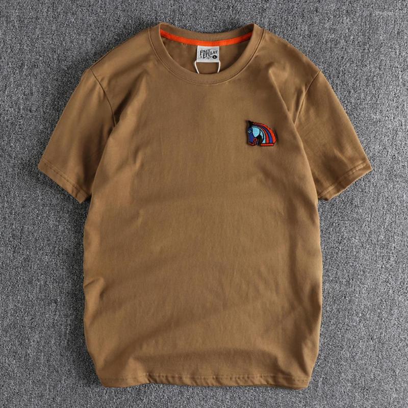 

Men's T Shirts Flocking Embroidery Logo Simple European And N Style Short-sleeved Men's T-shirt Wash Cotton Comfortable Round Collar, Blue