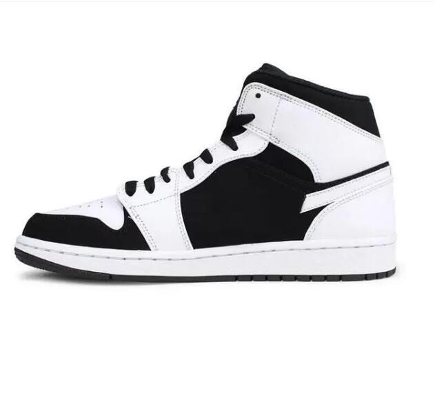 

Mens Womens Jumpman 1 Shoes Mid Light black and white Basketball Shoes 554724-092 BLACK-WHITE hightop sneakers Dress Shoe, #1