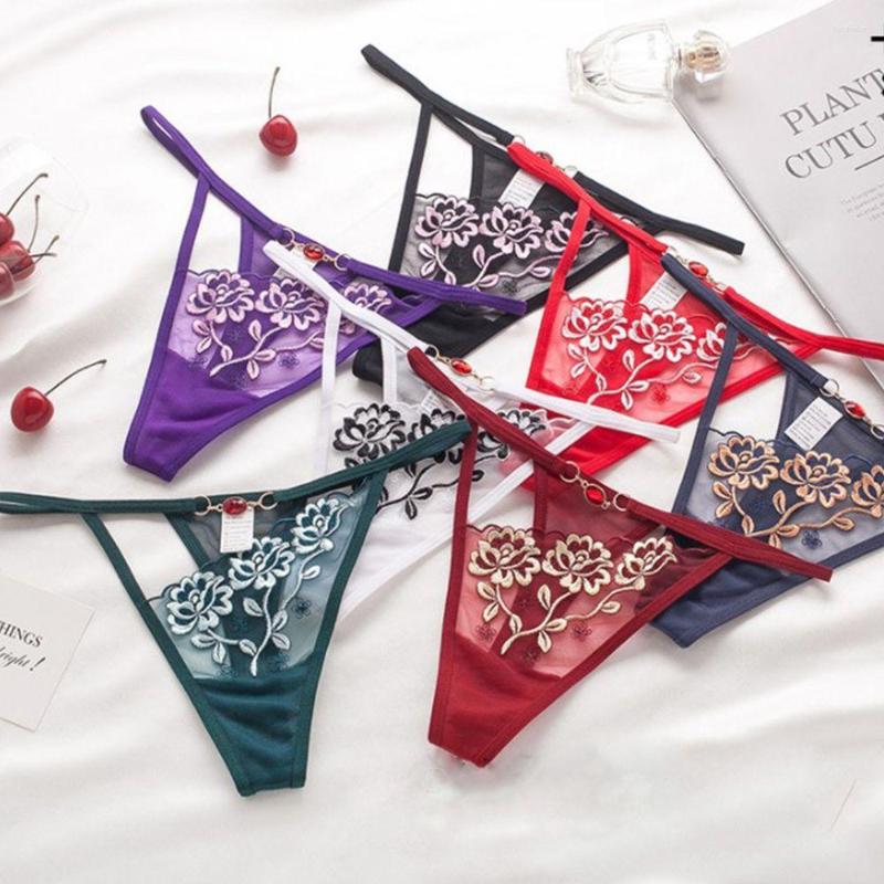 

Women's Panties Sexy Seamless Lace Embroidered Flower Lingerie Women Transparent Thongs Breathable Underwear Intimates, Wine red-a
