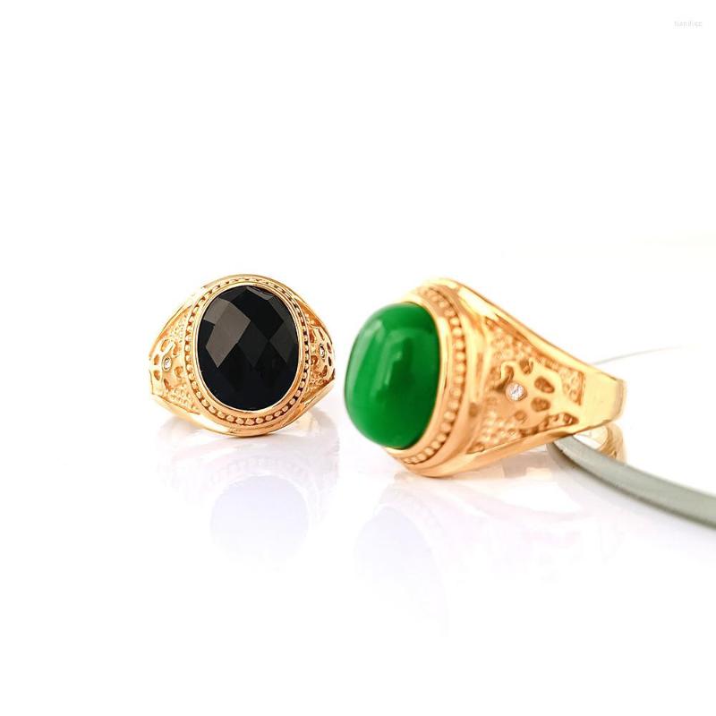 

Cluster Rings Brand Stainless Steel Ring Gold Black Green Stone For Men Women Jewelry Fashion Luxury Punk Hip Hop Gothic Wedding A5