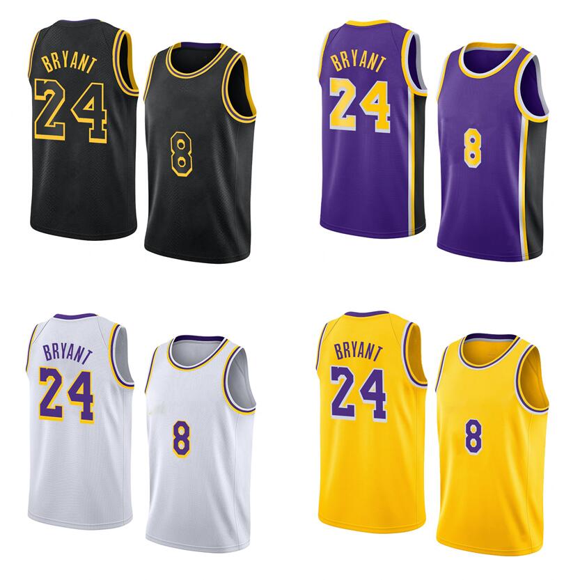 

Bryant Basketball jerseys S-XXL front 8 back 24 Purple yellow white black Mamba Men Women Youth city jersey, With logo