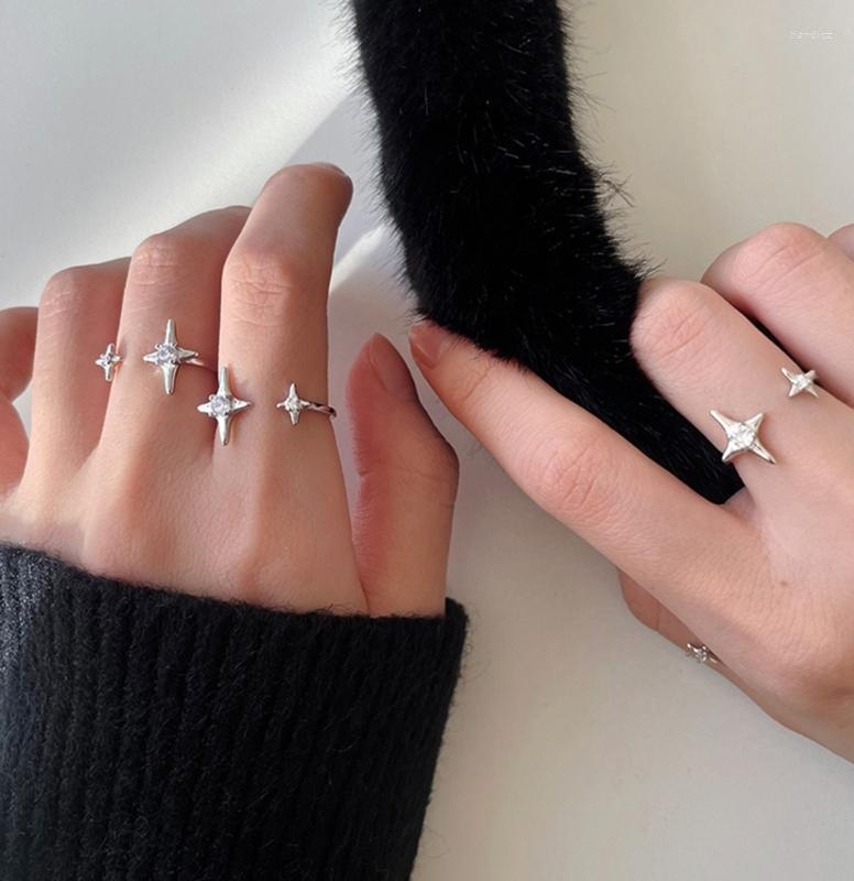 

Cluster Rings Fashion Design Crystal Open Ring Four Pointed Star Rhinestones Simple Finger Temperament Jewelry For Women