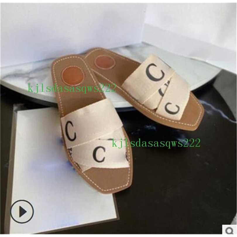 

2022 Newest Branded Women Woody Mules Flat Slipper Designer Lady Lettering Fabric Outdoor Leather Sole Slide Sandal size 35--42, Slippers