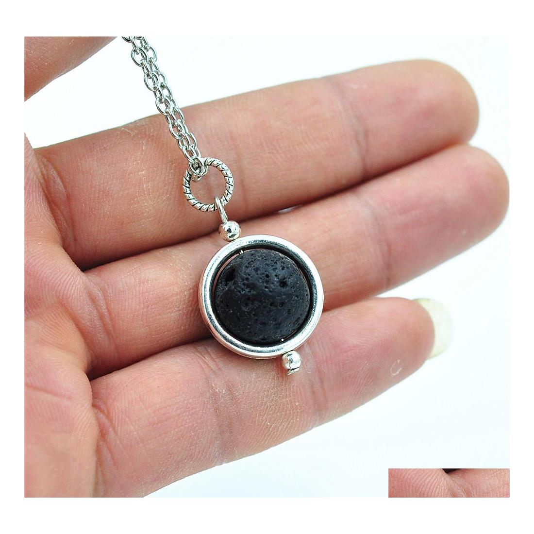 

Pendant Necklaces Fashion 14Mm Lava Stone Bead Necklace Volcanic Rock Aromatherapy Essential Oil Diffuser For Women Jewelry Drop Del Dhlzq