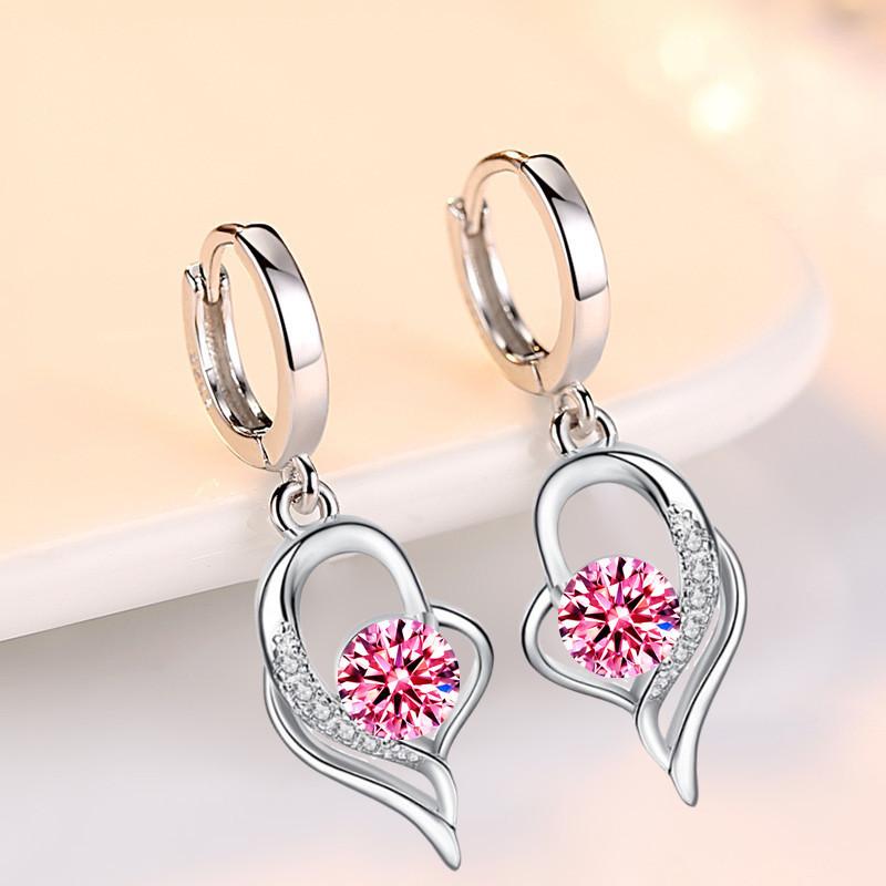 

Dangle Earrings & Chandelier Pink Purple White Round Zircon Drop For Women Vintage Fashion Silver Color Heart Crystal Stone