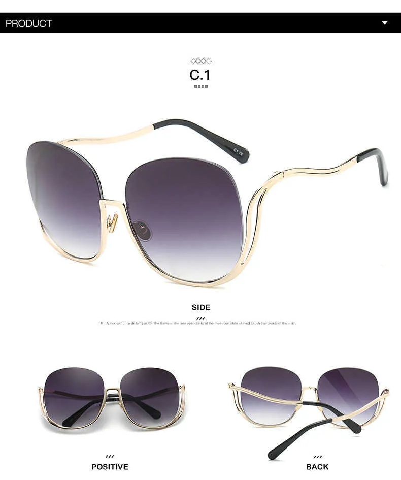 

Rimless Sunglasses Women Luxury Brand Designer Oversized Round Sun Glasses Ladies Gradient Shades Clear Eyewear