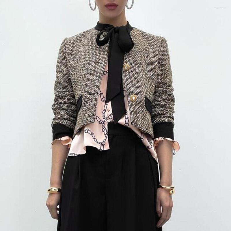 

Women's Jackets 2023 Spring Women's Jacket High Quality Sweet Beading Coat Elegant Lovely Woolen Outwear Manteau Femme, Brown