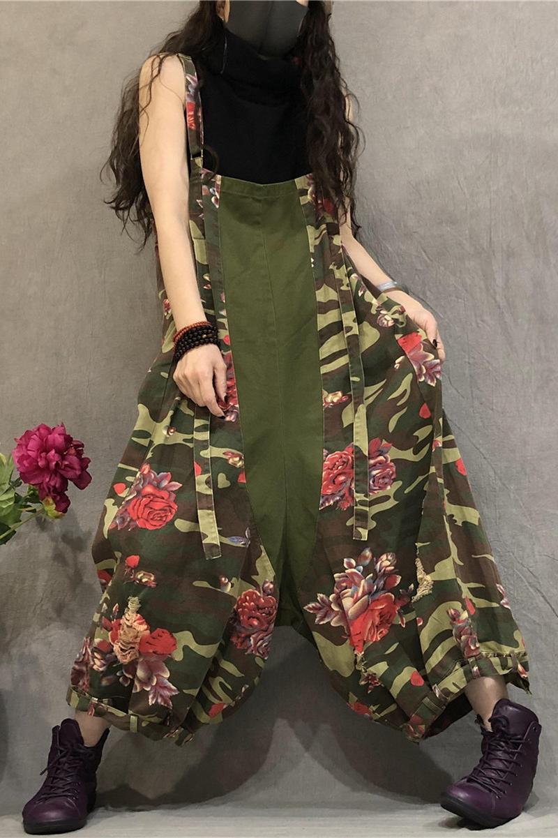 

Women's Jumpsuits & Rompers Female Spring And Summer Plus Size Army Green Camouflage Large Edition Thin Printing Fashion Loose JumpsuitWomen, Amy green