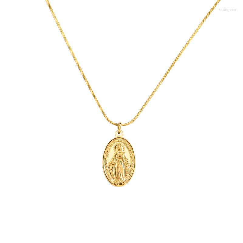 

Chains 50cm Vintage Fashion Male/Women Necklaces 18K Gold Plated Stainless Steel Virgin Mary Pendant For Souvenir