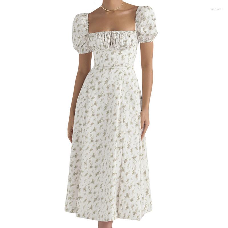 

Party Dresses Women Sweet Summer Clothes 2023 Flutter Short Sleeve Square Neck Floral Elastic Waist Dress Evening Streetwear