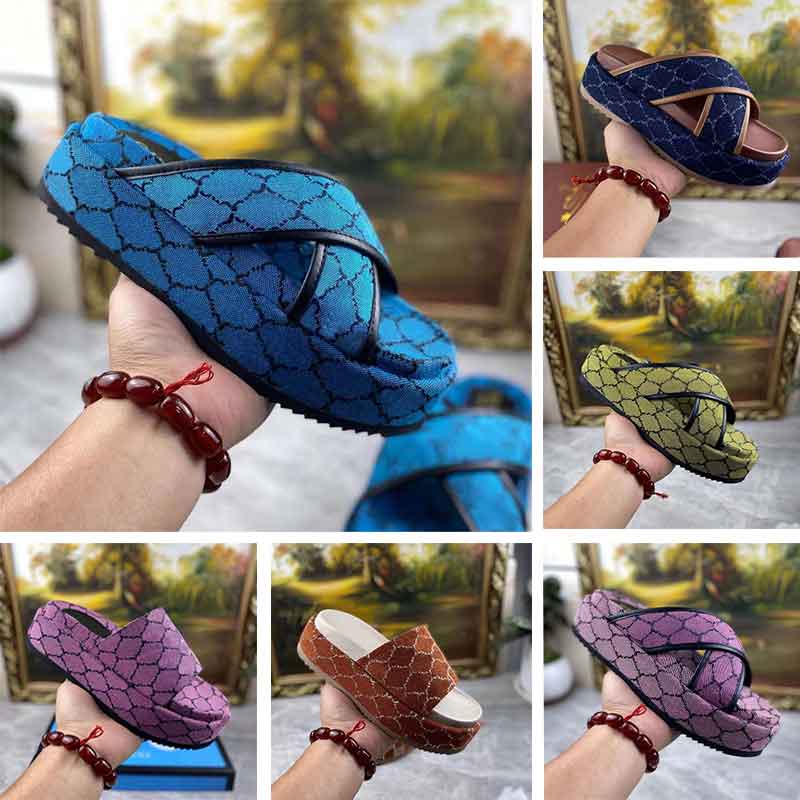 

New slippers fashion platform sandals ladies embroidered canvas designer sandals 60mm webbing covered raised platform design home leisure indoor outdoor