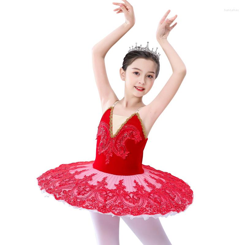 

Stage Wear Red Velvet Professional Ballet Tutus Child Swan Lake Dance Clothes For Girls Pancake Tutu Ballerina Figure Skating Dress