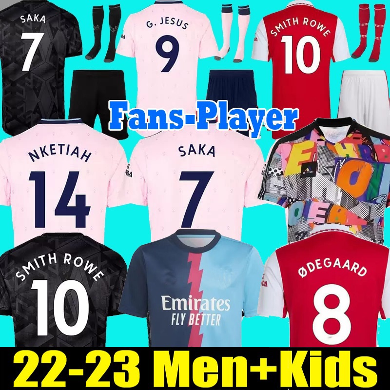 

16-4XL 22 23 PEPE SAKA Soccer jerseys Fans Player version Gunners ODEGAARD WILLIAN G.JESUS TIERNEY SMITH ROWE ARSen Love 2022 2023 football shirt Men Kids kit socks, 22 23 away kids