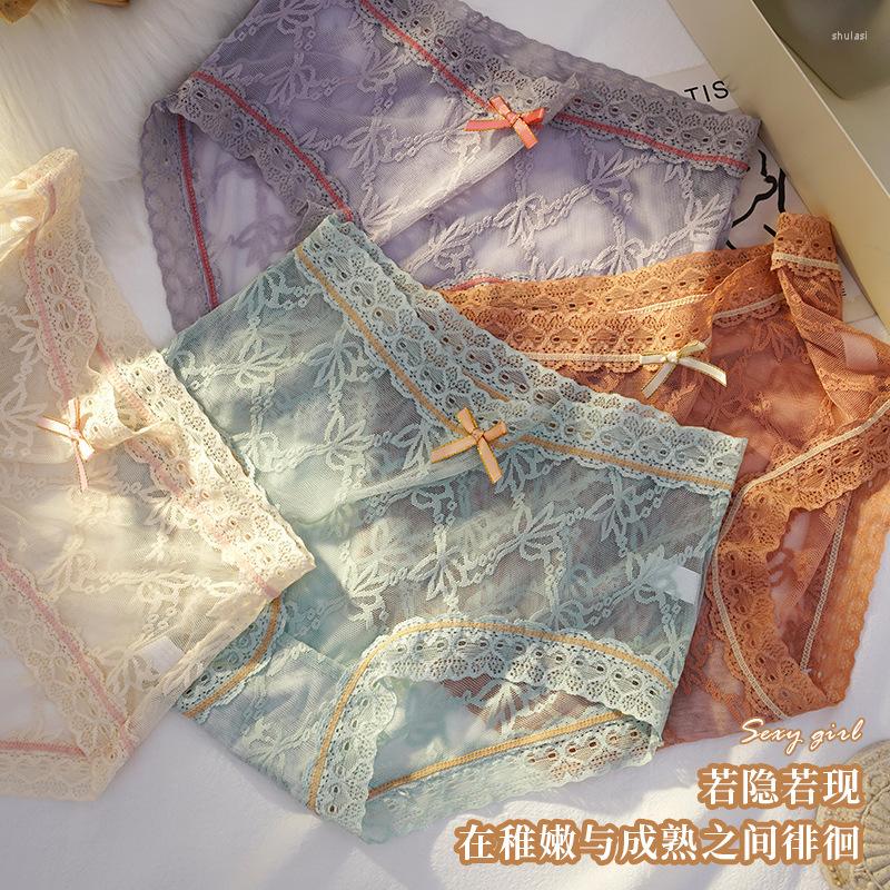 

Women's Panties 4pcs Ladies Transparent Underwear Women Sexy Lace Briefs Temptation Mesh Fabric Mid Waist Belly Shaping Underpants