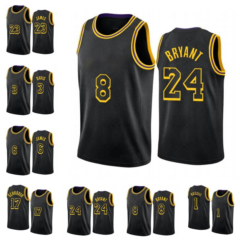 

Black Mamba Basketball jerseys Bryant 6 James 3 Davis 1 Russell 17 Schroder S-XXL Retirement Purple yellow white Men Women Youth city jersey, With logo