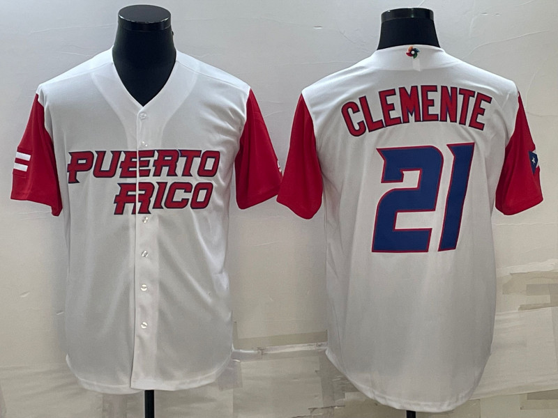 

Puerto Rico Clemente 21 Baseball Jersey World Classic White Color Button Up Men Size S- Stitched Jerseys