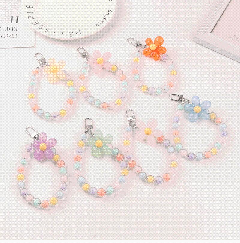 

Keychains Beaded Resin Flower Keychain Pendant DIY Color Ball Chain Headphone Cover Keyring Women Bag Car Keyfob DecorationKeychains