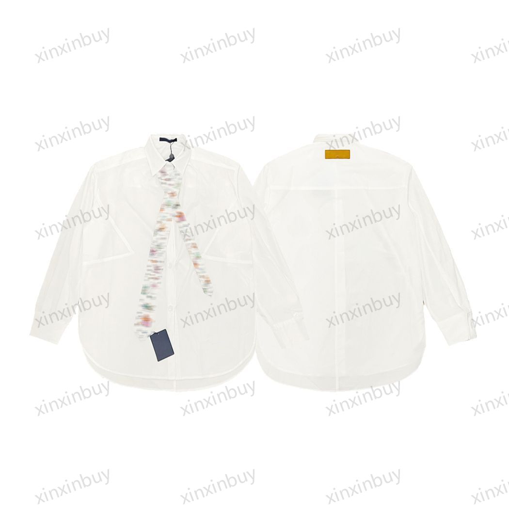 

xinxinbuy Men designer Tee t shirt 23ss Paris 1854 necktie Jacquard embroidery short sleeve cotton women white black gray S-2XL
