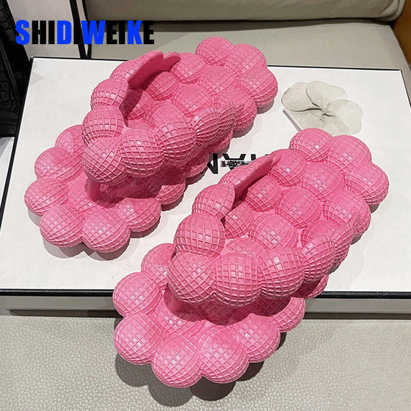 

Funny Bubble Slides With Charms Women Massage Slippers Summer House Shoes Platform Ball Sandals Anti-Slip Flip Flops 0220, Beige
