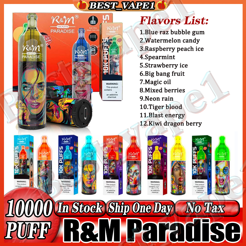 

Original RM Paradise Puffs 10000 Disposable E cigarette Vape Pen 17ml Prefilled 5% Cartridge Pod Device rechargeable Battey Airflow Control vapes VS RandM Tornado