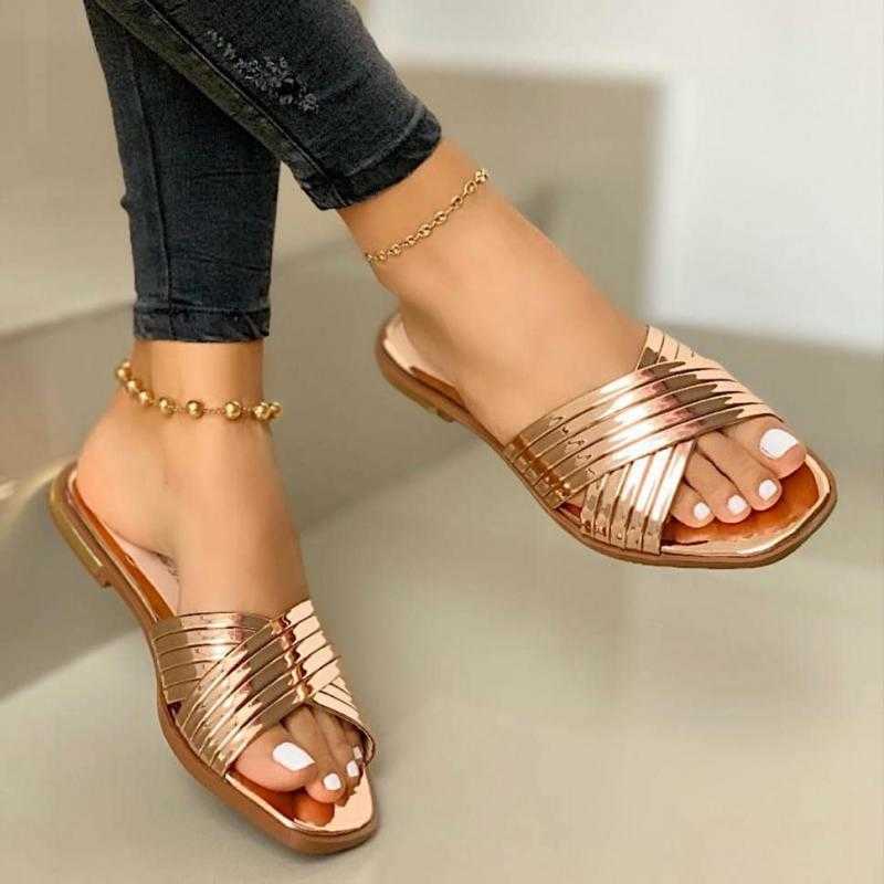 Slippers 2023 Women Slippers Summer Fashion Flats Casual Bright Shoes Cross Outdoor Beach Ladies Plus Size Sandal Zapatillas Mujer-image-843426844