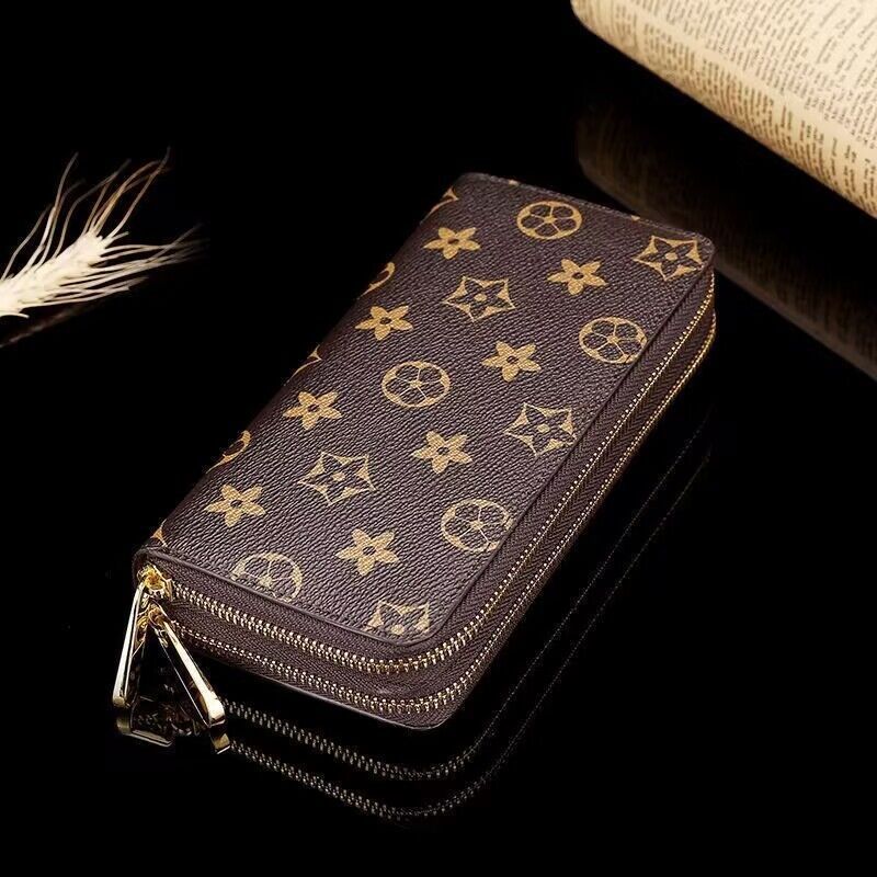 

Designers Double ZIPPY WALLET flowers zipper wallets luxurys Men Women leather bags Classic Letters coin Purse Original Plaid card holder top fashion mens womens, Black+plaid