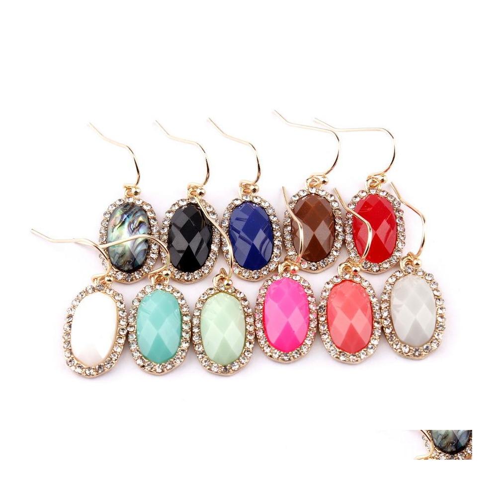 

Charm Gold Designer Faceted Acrylic Oval Charms Earrings For Women Small Rhinestone Resin Dangle Earring Boutique Jewelry Christmas Dh31R