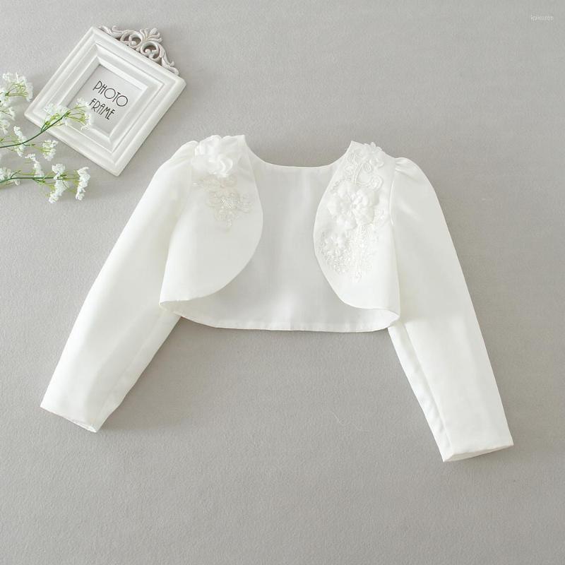 

Jackets HAPPYPLUS Long-sleeve Formal Girl Appliques Bolero White Flower Bridemaids Coat For Wedding And Party Kids Ceremony Clothes, As shown