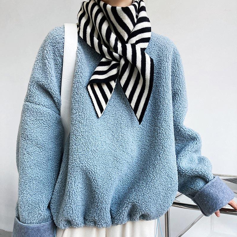 

Women's Sweaters Winter Warm And Thick Women Pullover Lamb Wool Plus Velvet Blouse Korean Fashion Sweater Pure Color Round Neck Elegant, Blue