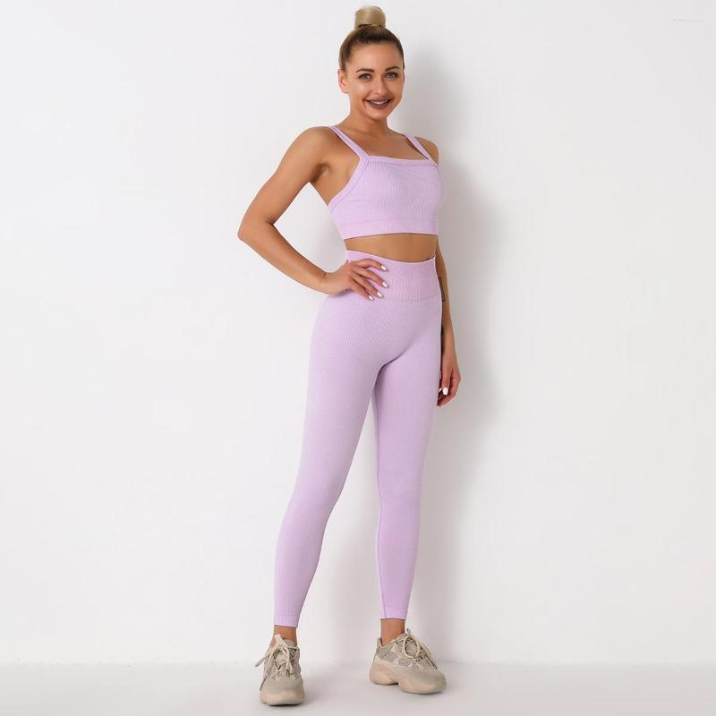 

Active Sets Women' Ribbed Workout Outfit 2 Pieces Sportswear Seamless High Waist Yoga Leggings With Sports Bra Gym Clothes Set Fitness, White