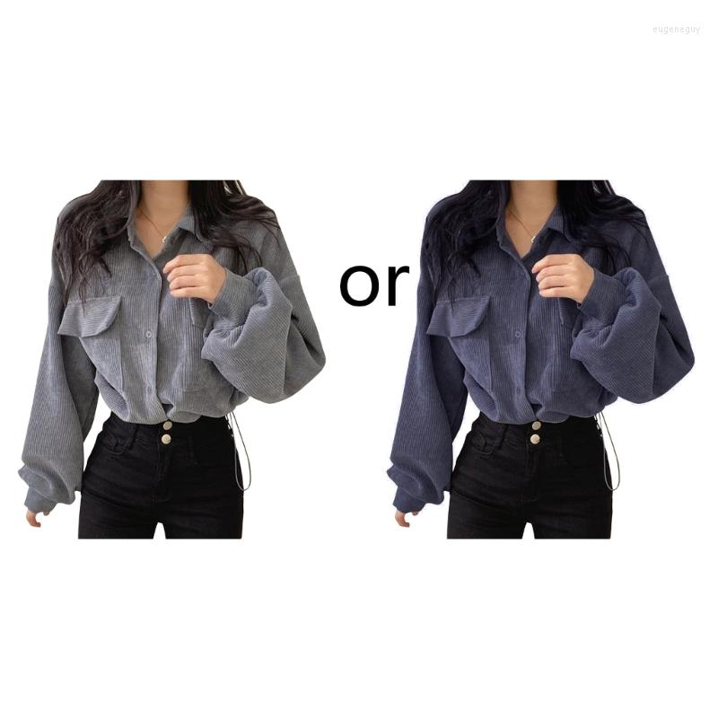 

Women's Jackets Women Vintage Corduroy Button Up Oversized Shirt Long Sleeve Cropped Ribbed Coat Shacket Blouses L5YB, Blue