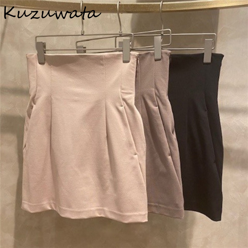 

Skirts Kuzuwata Solid Empire Slim Folds Above Knee Sexy Mini Summer Womens Faldas 2023 Fashion Temperament Japan Style Jupe 230220, Mocha