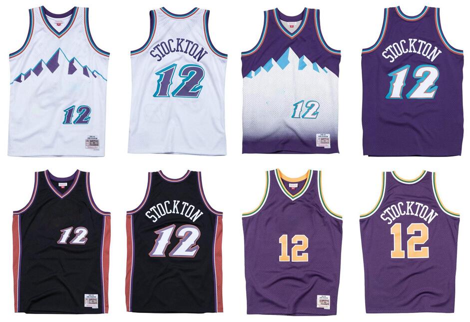 

John Stockton #12 basketball Jerseys Mitchell Ness jersey S-XXL Men Women Youth blue white black green retro jerseys, With logo