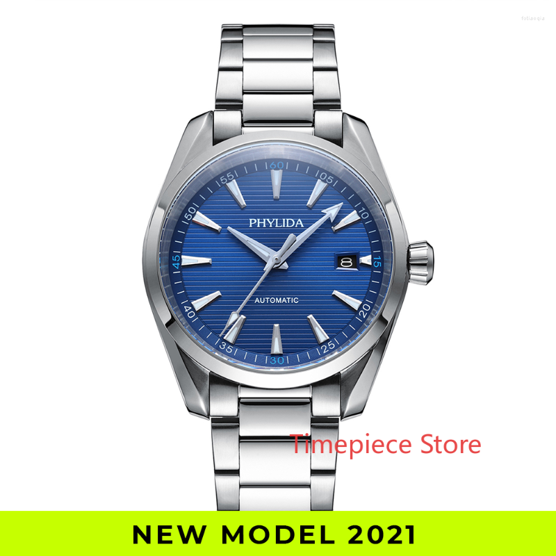 

Wristwatches 10BAR WR NH35 Automatic Watch Blue Dial Fashion Mechanical Wristwatch With Lume Solid SS Sapphire Crystal Aqua, Branded