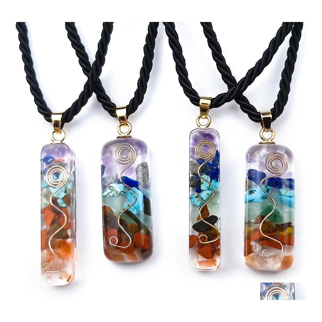 

Pendant Necklaces Reiki Healing Colorf Chips Stone Seven Chakra Orgone Energy Pendum Amet Orgonite Crystal Necklace Drop Delivery Je Dhnke
