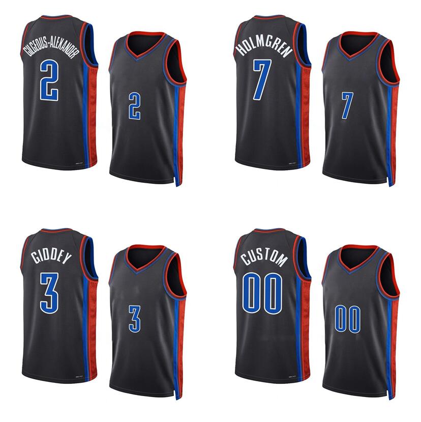 

Shai Gilgeous-Alexander Basketball jerseys Luguentz Dort #5 Chet Holmgren #7 Jalen Williams #8 S-XXL 2022-23 black red white Men Women Youth city jersey 2, With logo