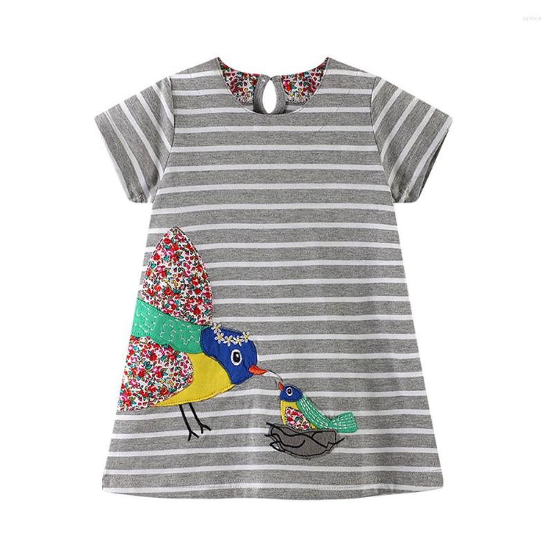 

Girl Dresses Toddler Baby Kid Cartoon Bird Embroidery Dress Stripe Outfit Clothes Christmas, Grey