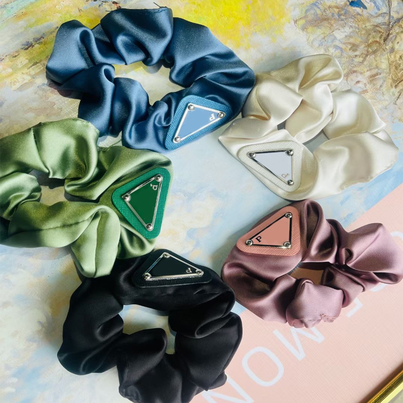 

5 Colors Triangle Letter Scrunchies Women Girl Letters Hair Ties Ponytail Holder for Gift Party