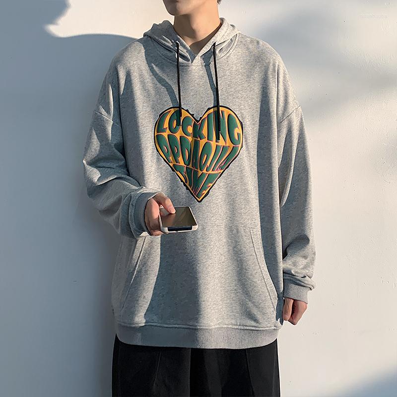

Men's Hoodies 2023 Autumn Hip Hop Casual Oversize Pullover Sweatshirt Korean Style Couple Tops England Love Print Grey Mens, Black