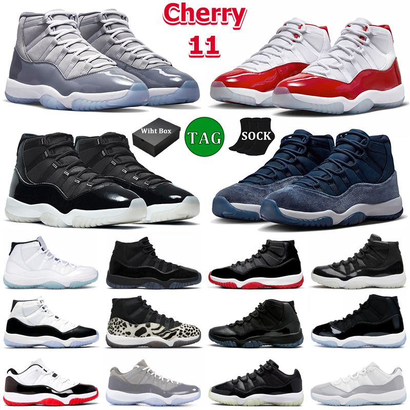 

With Box Cherry 11 Basketball Shoes Men Women 11s Cement Cool Grey Midnight Navy Jubilee 25th Anniversary Low Legend Blue Concord Bred Mens